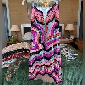 X by NBD Pink Sequin Groovy Patterned Mini Dress XS